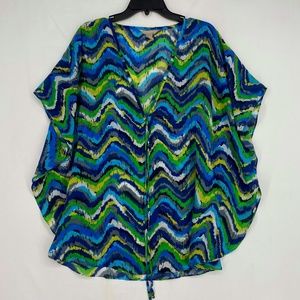 Banana Republic Womens Medium Pullover Blouse Blue Green Yellow Batwing Sleeves